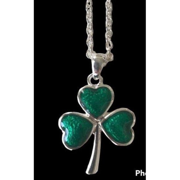 Shamrock Necklace Earrings Set Pendant 18 inch Chain St Patrick's Day Pa… - Picture 3 of 12